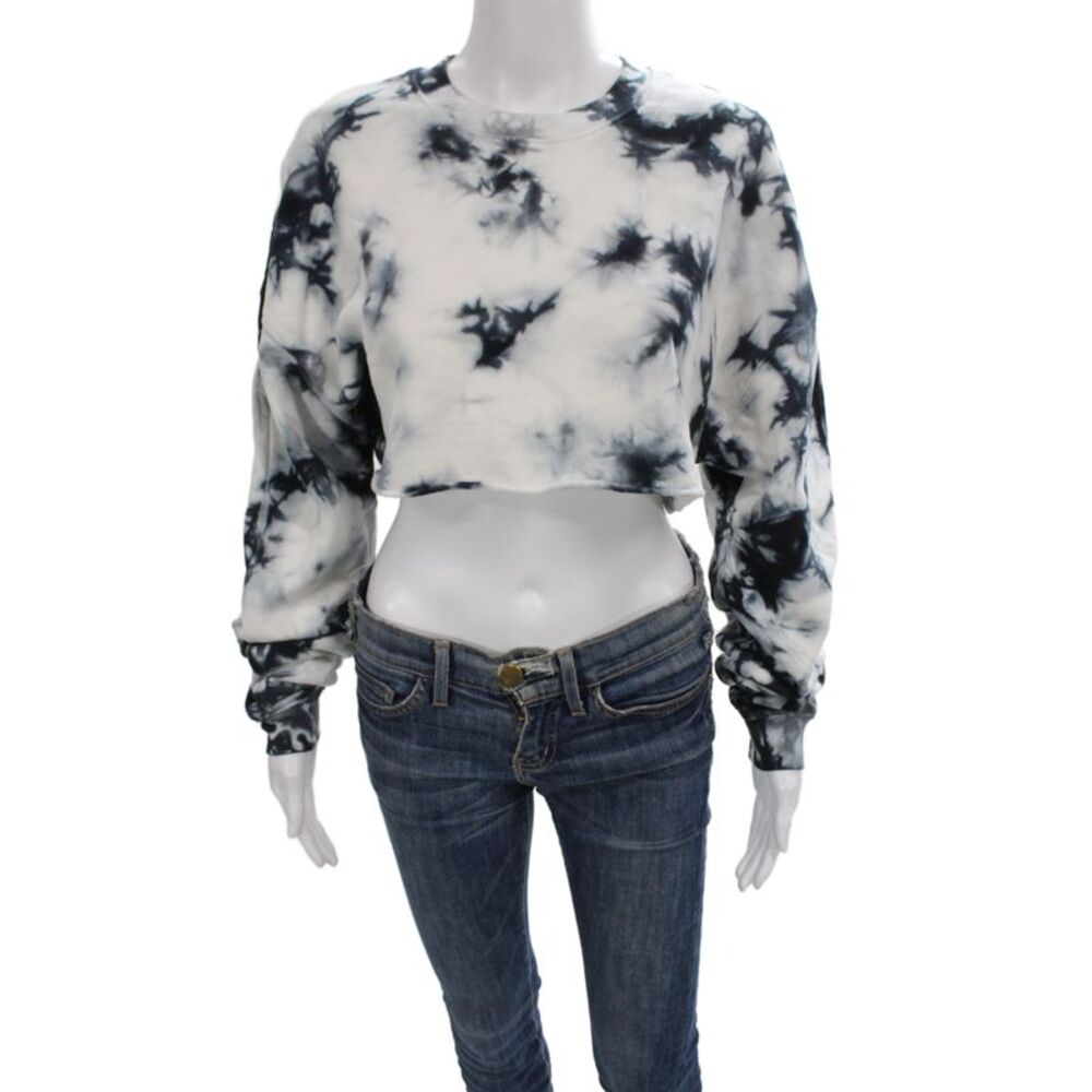 Alo Womens Pullover Sweatshirt Black Tie Dye Crew Neck Long Sleeve Size L